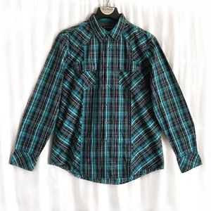 Teal-blue black men's shirt, long sleeve, size L, multicolored, nice